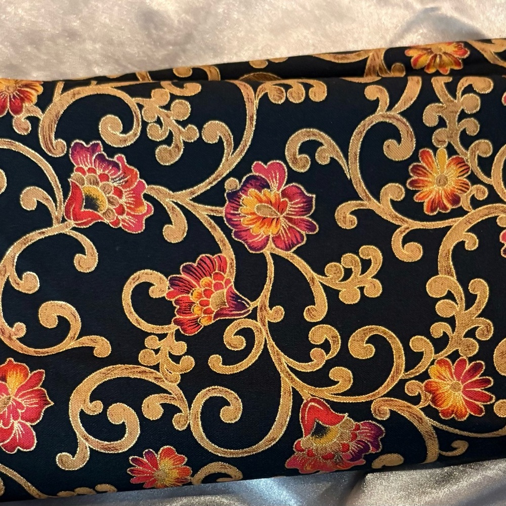 Floral Embroidered Black and Gold Robert Kaufman fabric